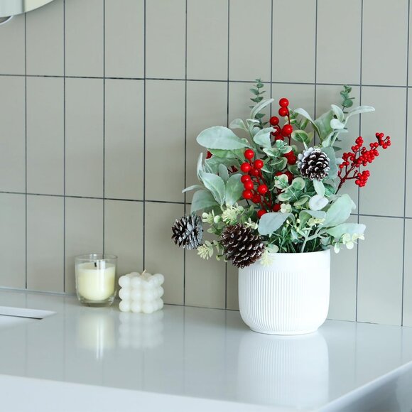 Artificial Plants Tabletop Christmas Decorations Fake Plants in Ceramic Decor - Picture 7 of 7